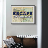 Escape to Whitstable (Kent Map) Vintage Map Art - Framed - Beach House Art