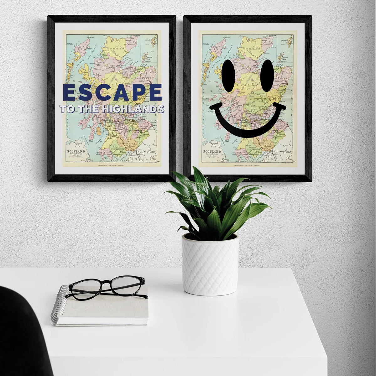 Escape to the Highlands (Scotland Map) Vintage Map Art - Unframed - Beach House Art