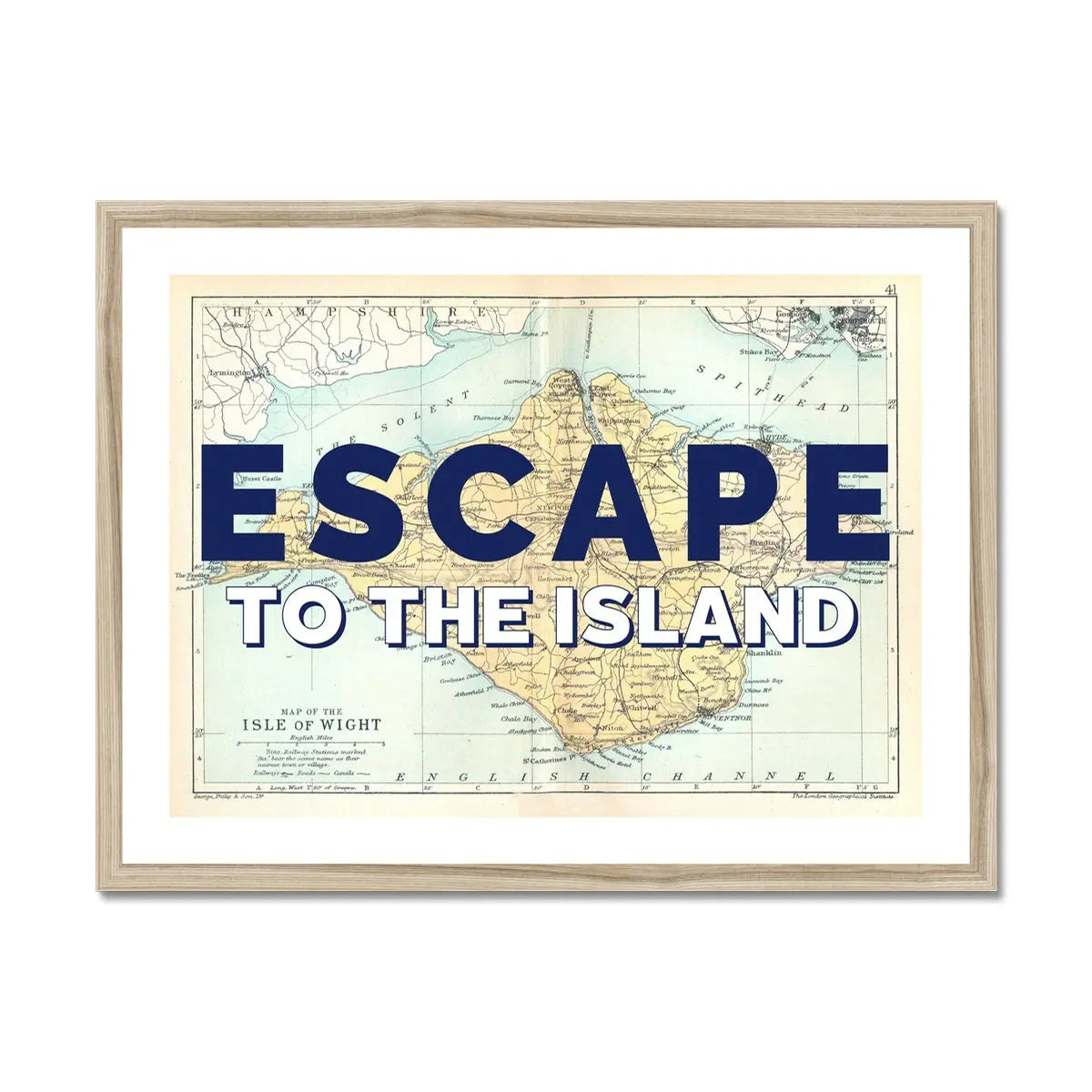 Escape to the Island (Isle of Wight Map) Vintage Map Art - Framed - Beach House Art