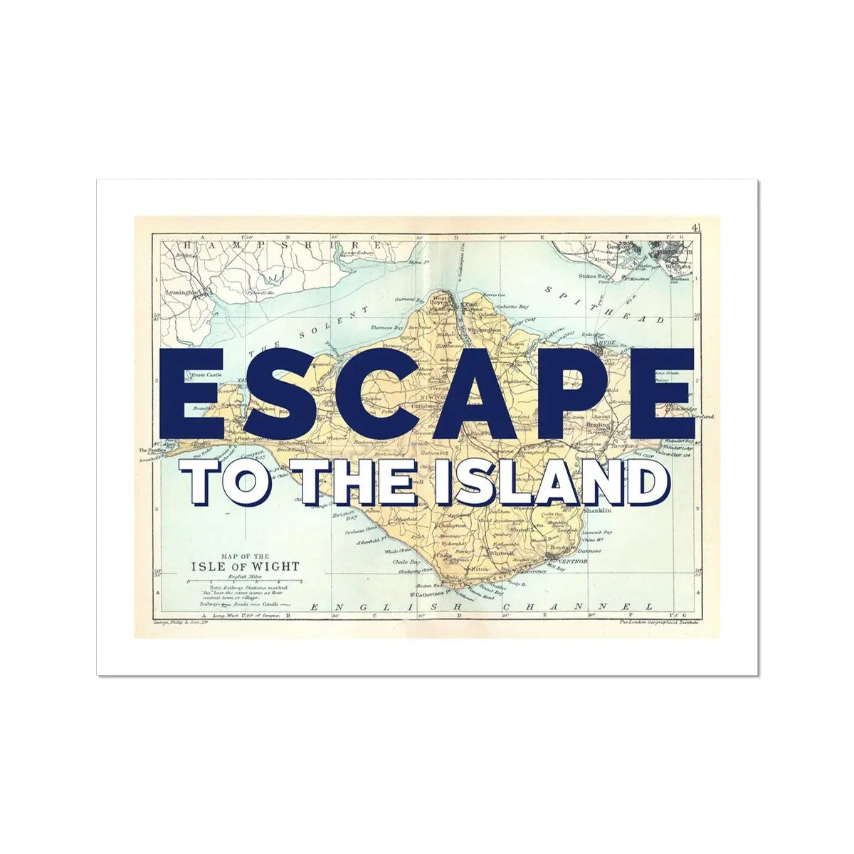 Escape to the Island (Isle of Wight Map) Vintage Map Art - Unframed - Beach House Art