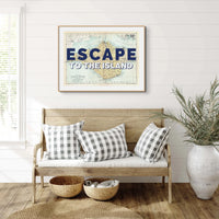 Escape to the Island (Isle of Wight Map) Vintage Map Art - Framed - Beach House Art