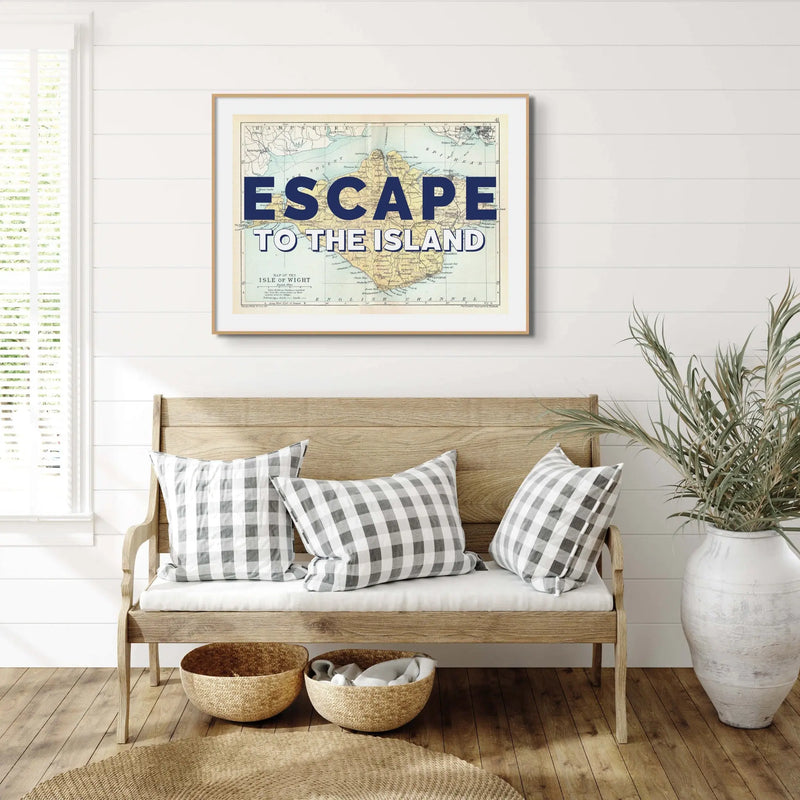 Escape to the Island (Isle of Wight Map) Vintage Map Art - Framed - Beach House Art