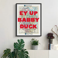 Ey Up Babby Duck (Lincoln Map) Vintage Map Art - Unframed - Beach House Art