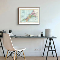 Framed Map print of Cornwall | Colourful Vintage map of Cornwall - Framed Wall Art