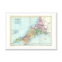 Framed Map print of Cornwall | Colourful Vintage map of Cornwall - Framed Wall Art