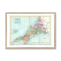 Framed Map print of Cornwall | Colourful Vintage map of Cornwall - Framed Wall Art