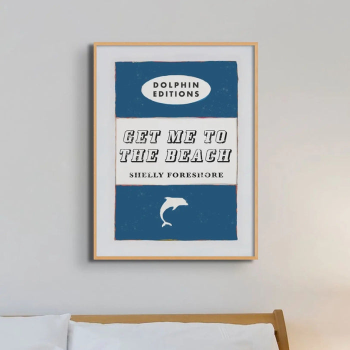 framed print of the vintage book cover art "Get Me to the Beach" in Navy.