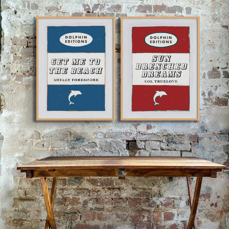framed print of the vintage book cover art "Get Me to the Beach" in Navy.