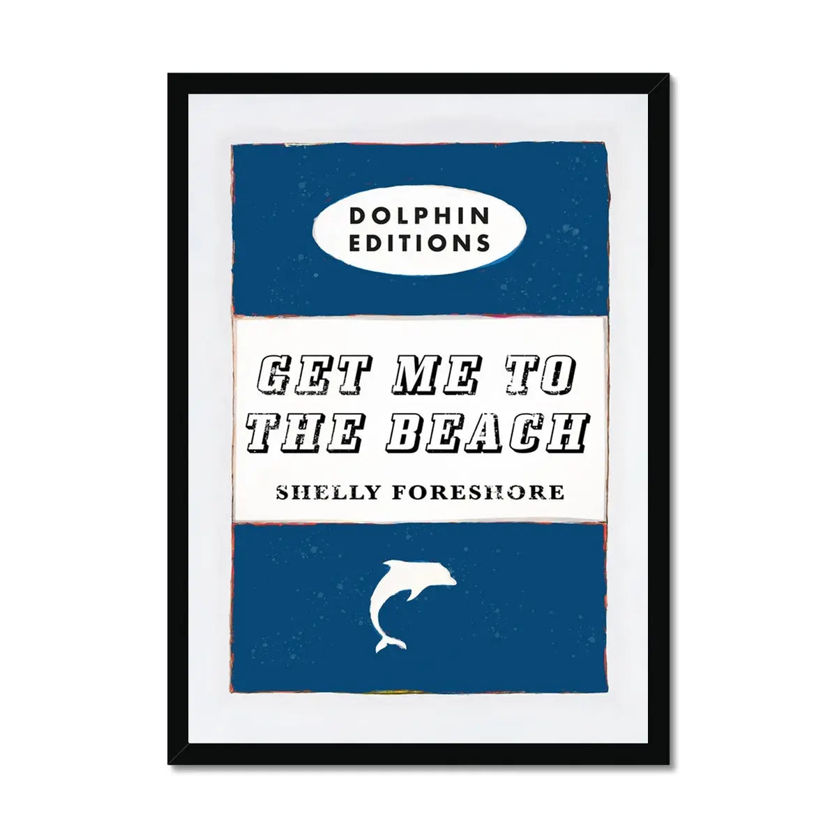 framed print of the vintage book cover art "Get Me to the Beach" in Navy.