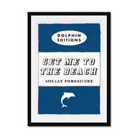 framed print of the vintage book cover art "Get Me to the Beach" in Navy.