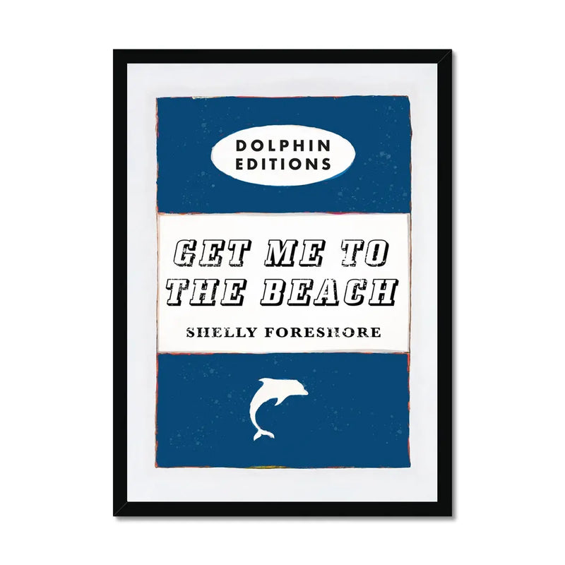 framed print of the vintage book cover art "Get Me to the Beach" in Navy.