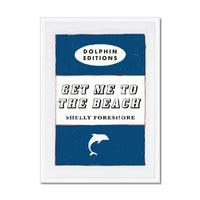framed print of the vintage book cover art "Get Me to the Beach" in Navy.