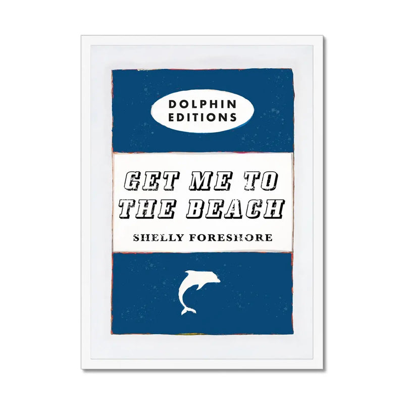 framed print of the vintage book cover art "Get Me to the Beach" in Navy.