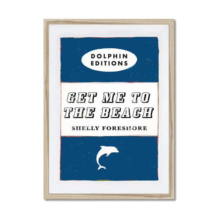 framed print of the vintage book cover art "Get Me to the Beach" in Navy.