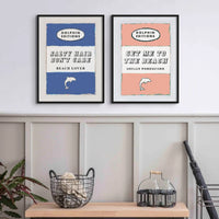 Vintage Book Cover Art Print titled "Get Me to the Beach" in peach colour and framed.