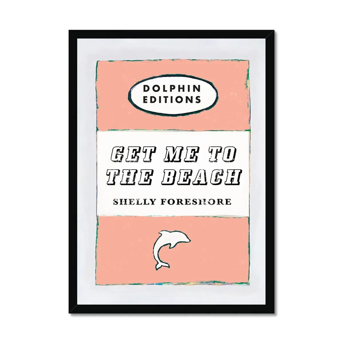 Vintage Book Cover Art Print titled "Get Me to the Beach" in peach colour and framed.