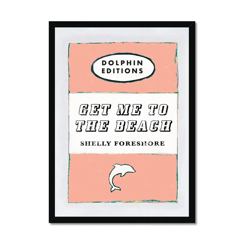Vintage Book Cover Art Print titled "Get Me to the Beach" in peach colour and framed.