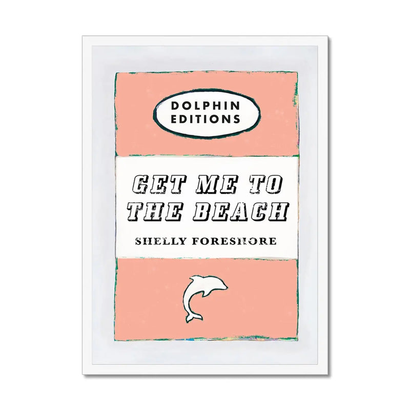 Vintage Book Cover Art Print titled "Get Me to the Beach" in peach colour and framed.