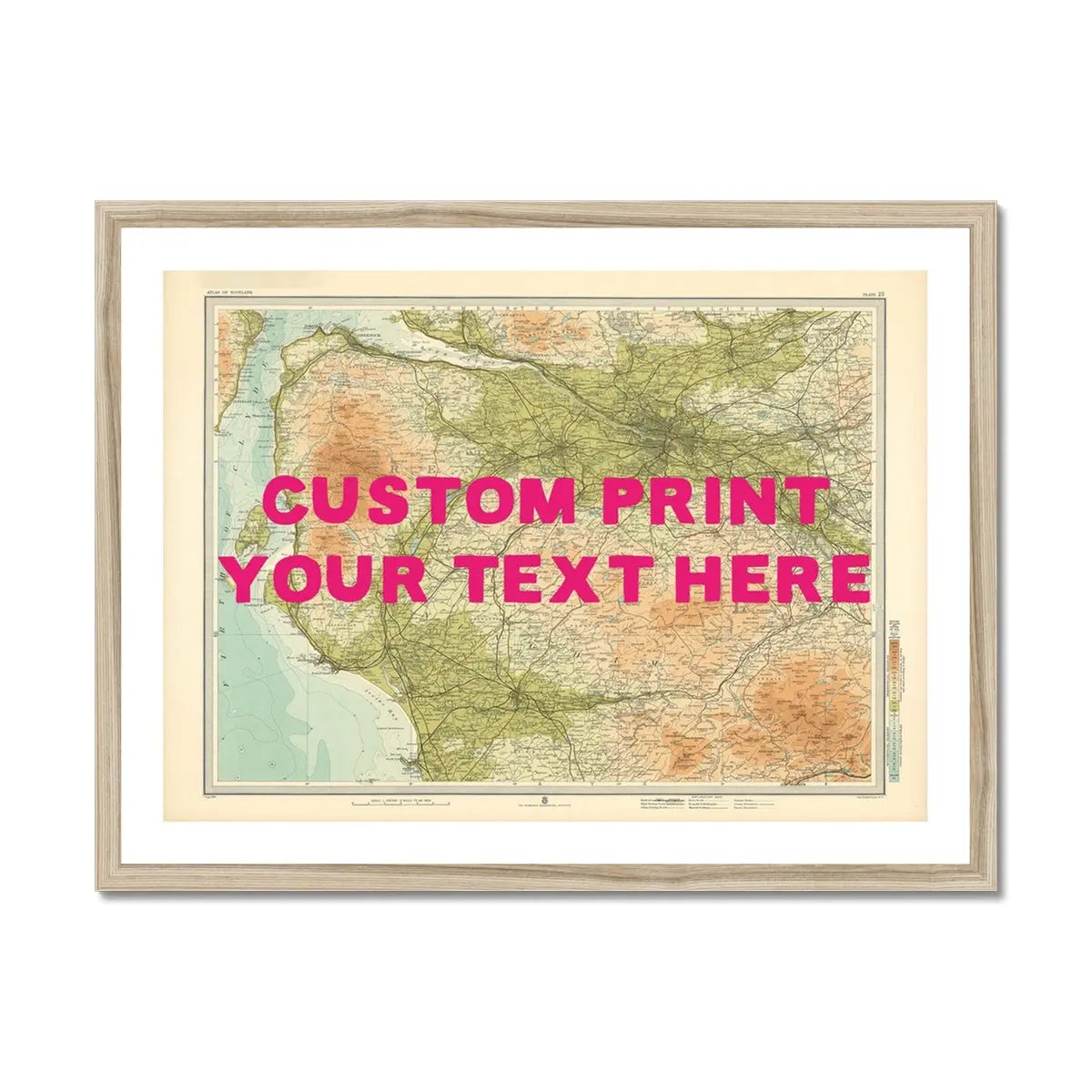 Glasgow Personalised Map Print | Custom Map of Glasgow | Pink Hand Drawn Font - Framed Wall Art