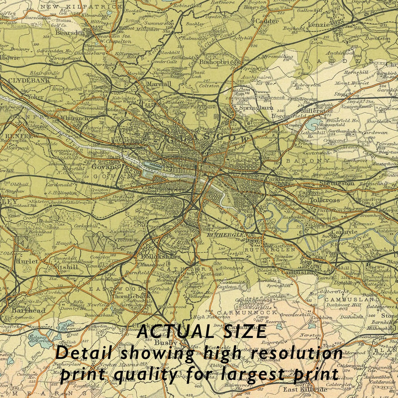 Glasgow Vintage Map Print | Map Print of Glasgow - Framed Wall Art