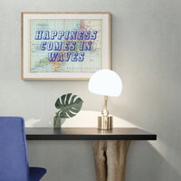 Happiness Comes In Waves Art Print | Typography on a Cornwall Map | Vintage Map Art - Framed Wall Art