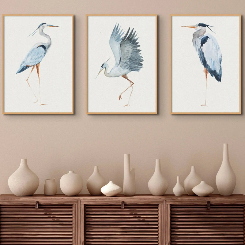Heron Resting Print | Heron Painting - Vintage Bird Art - Unframed Wall Art 
