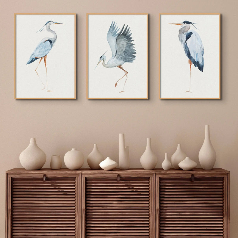 Heron Walking Print | Heron Painting - Vintage Bird Art - Framed Wall Art 