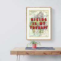 Hiking Is My Therapy (Lake District Map) Vintage Map Art - Framed - Beach House Art