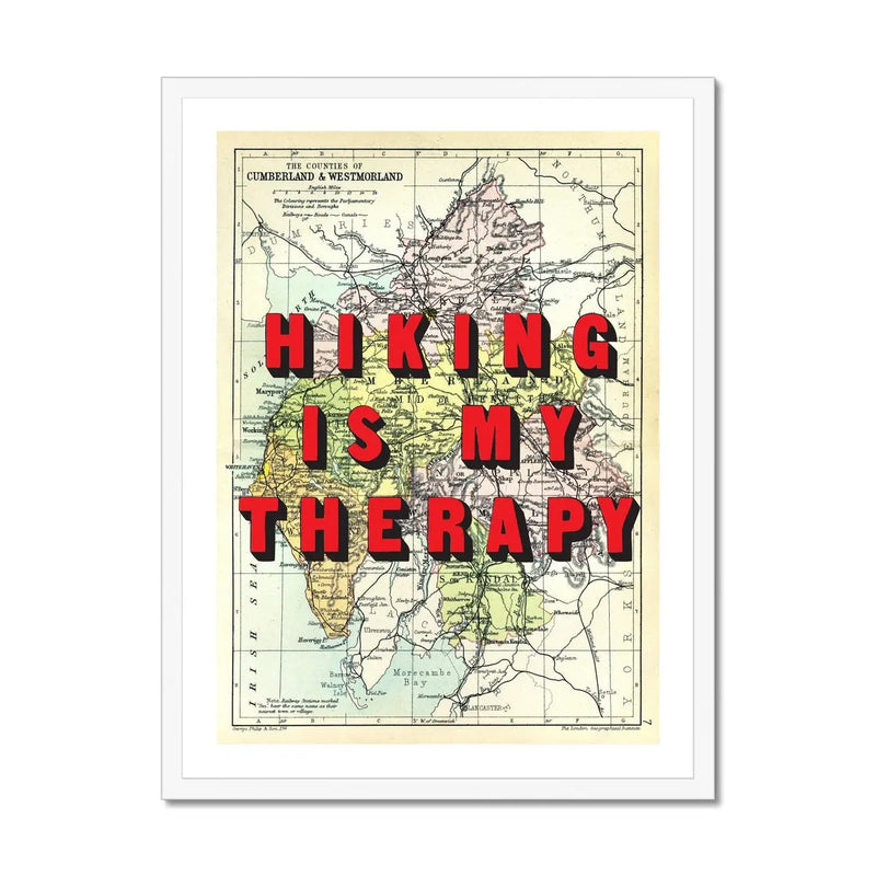 Hiking Is My Therapy (Lake District Map) Vintage Map Art - Framed - Beach House Art