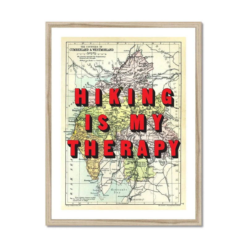 Hiking Is My Therapy (Lake District Map) Vintage Map Art - Framed - Beach House Art
