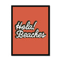 Hola Beaches (Orange Sun) Word Art Print - Framed - Beach House Art