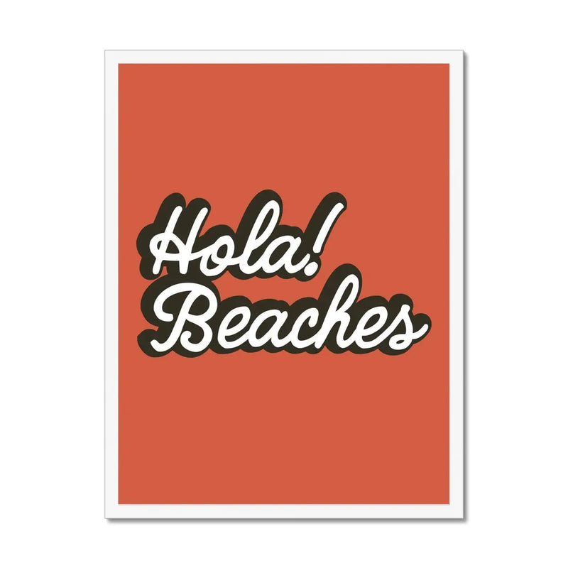 Hola Beaches (Orange Sun) Word Art Print - Framed - Beach House Art