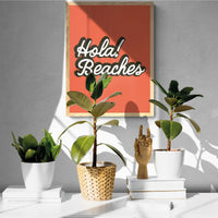 Hola Beaches (Orange Sun) Word Art Print - Framed - Beach House Art