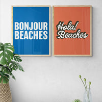 Hola Beaches (Orange Sun) Word Art Print - Framed - Beach House Art