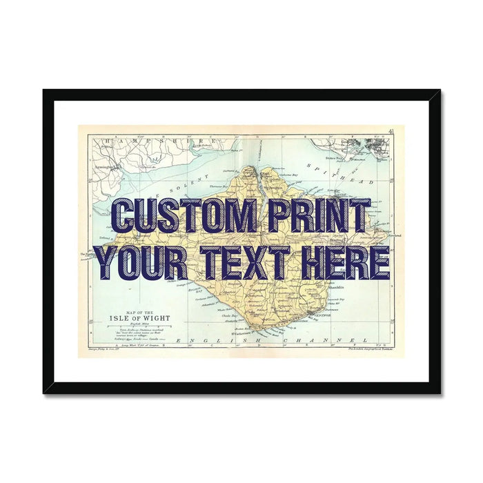Framed personalised vintage map art print of the Isle of Wight with navy font - Framed wall art