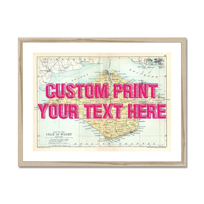 Framed personalised vintage map art print of the Isle of Wight with pink font - Framed Wall Art
