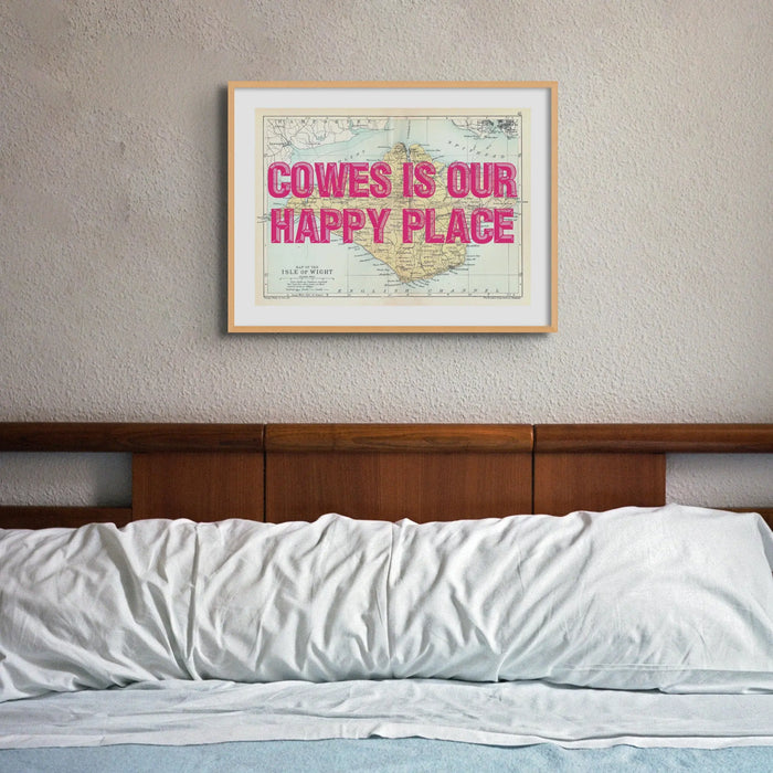 Framed personalised vintage map art print of the Isle of Wight with pink font - Framed Wall Art