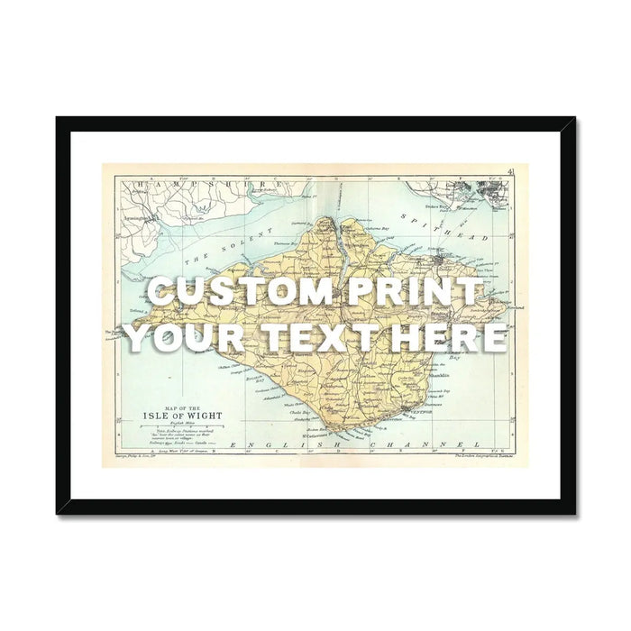 Framed personalised vintage map art print of the Isle of Wight with white font - Framed wall art