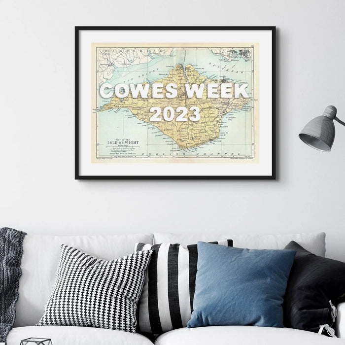 Framed personalised vintage map art print of the Isle of Wight with white font - Framed wall art