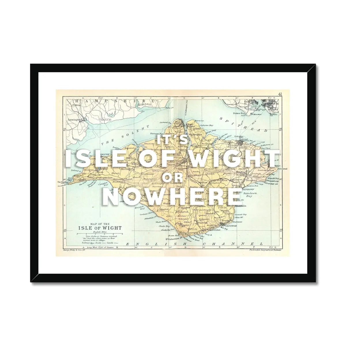 vintage map art print of the Isle of Wight. Check out the IOW or Nowhere White Edition, in a framed version.