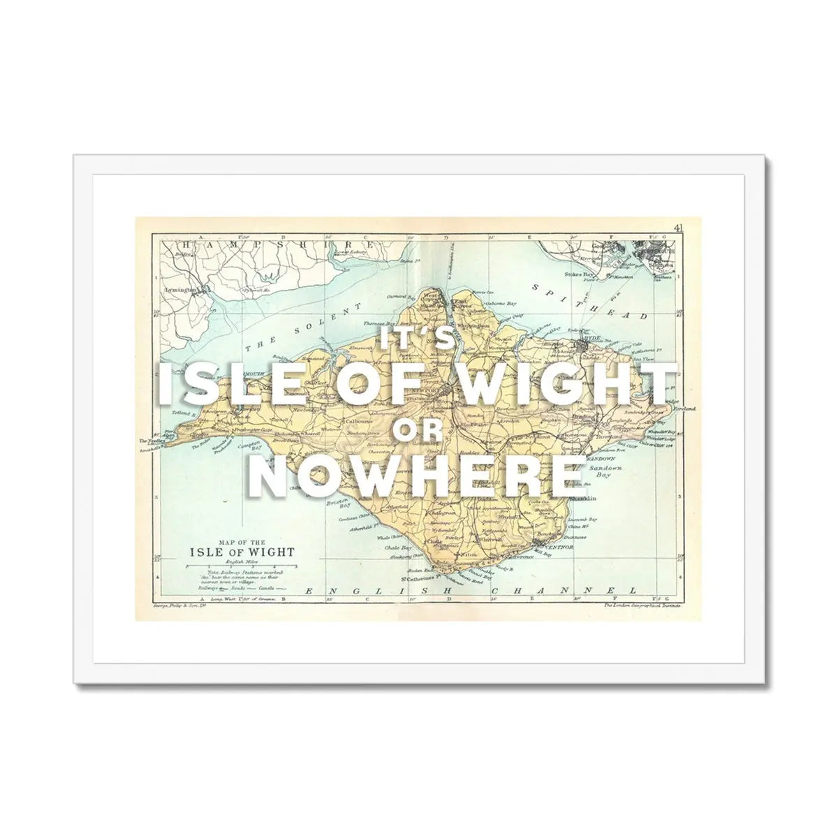 vintage map art print of the Isle of Wight. Check out the IOW or Nowhere White Edition, in a framed version.