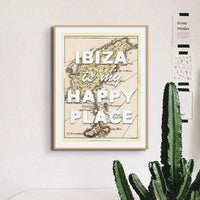 Vintage Ibiza Map Print | Ibiza is my Happy Place | Ibiza Print - Unframed