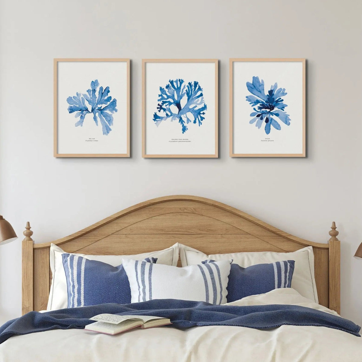 Indigo Seaweed Print Wall Art (Stalked Leaf Bearer) - Unframed - Beach House Art