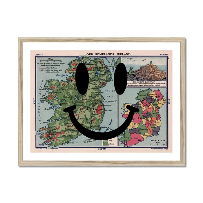 Ireland Makes Me Happy (Ireland Map) Vintage Map Art - Framed - Beach House Art