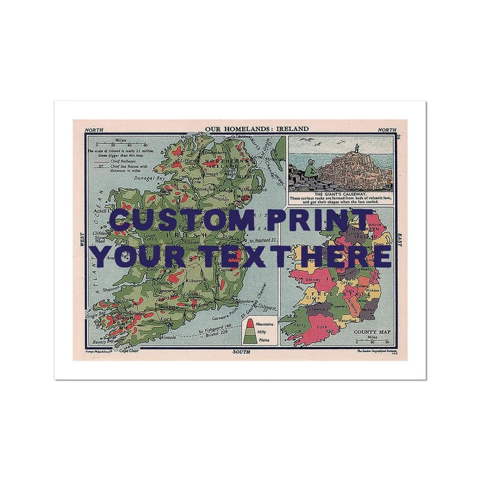 Ireland Map Personalised Art Print (Navy Hand Drawn Font) - No Frame