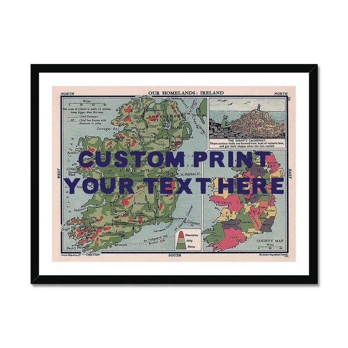 Ireland Map Personalised Art Print (Navy Hand Drawn Font) Framed Print