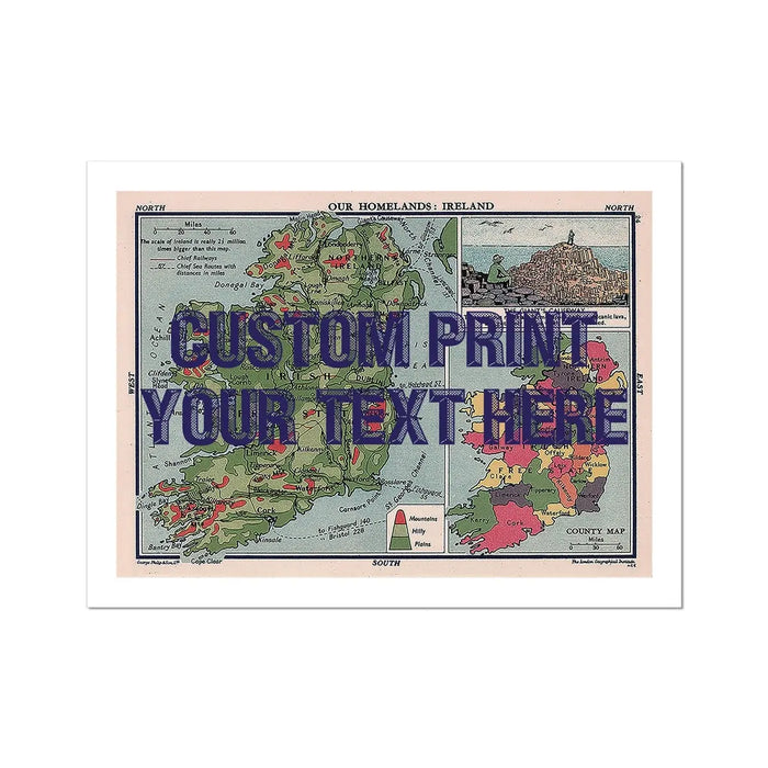 Ireland Map Personalised Art Print (Navy Vintage Font) Fine Art Print