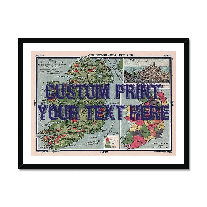 Ireland Map Personalised Art Print (Navy Vintage Font) Framed Print
