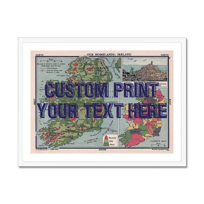 Ireland Map Personalised Art Print (Navy Vintage Font) Framed Print