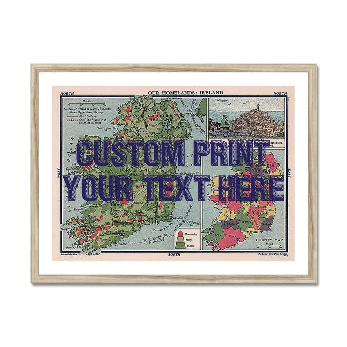 Ireland Map Personalised Art Print (Navy Vintage Font) - Unframed